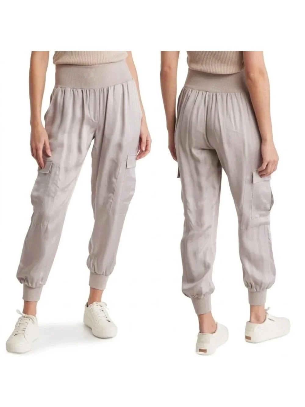 NWT Cinq a Sept Tous Les Jour Giles Joggers in Grey Skies Satin Pull-on Pants M